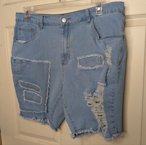 #32 SHEIN Curve Light Blue Distressed Jean Shorts Size 2xl